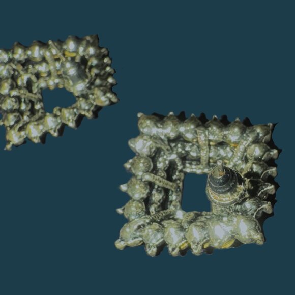 Hematite 3-Dimensional Square Earrings Vintage Silver settings EUC - Picture 7 of 9